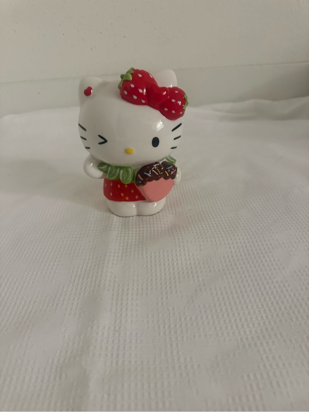 Hello Kitty Strawberry Bow Figurine - Red, Pink & Green